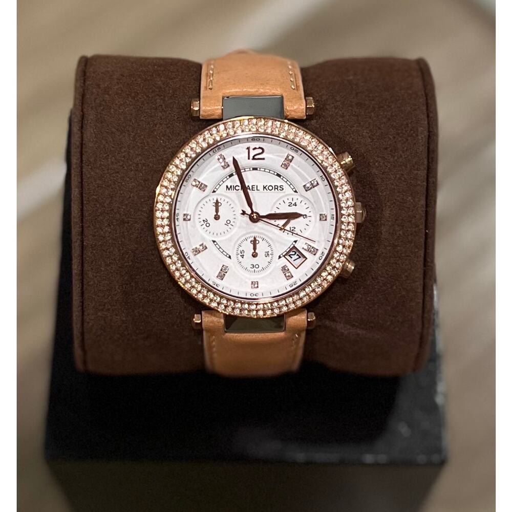NWT Michael Kors MK5633 Parker Leather & Rose Gold Women's Watch New Battery